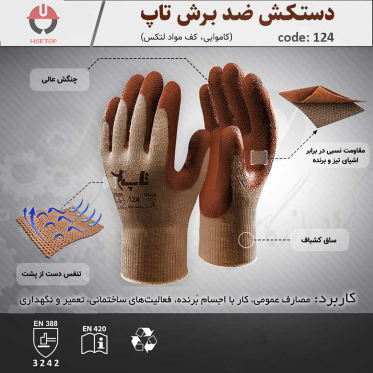دستکش ضد برش کف مواد لتکس 124