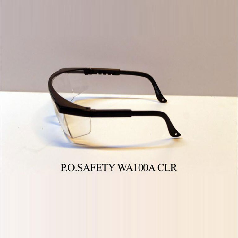 عینک ایمنی برند P.O.SAFETY WA100A CLR لنز بی‌رنگ